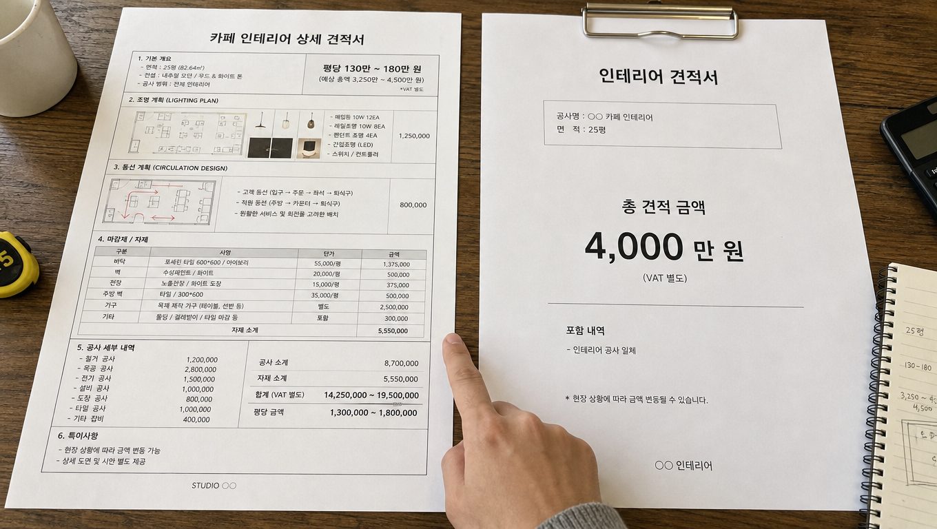 카페 인테리어 비용 견적 비교할 때 꼭 확인할 항목