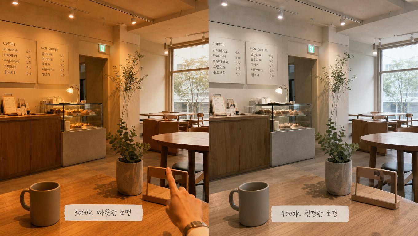 카페 인테리어 조명 색온도 선택 기준