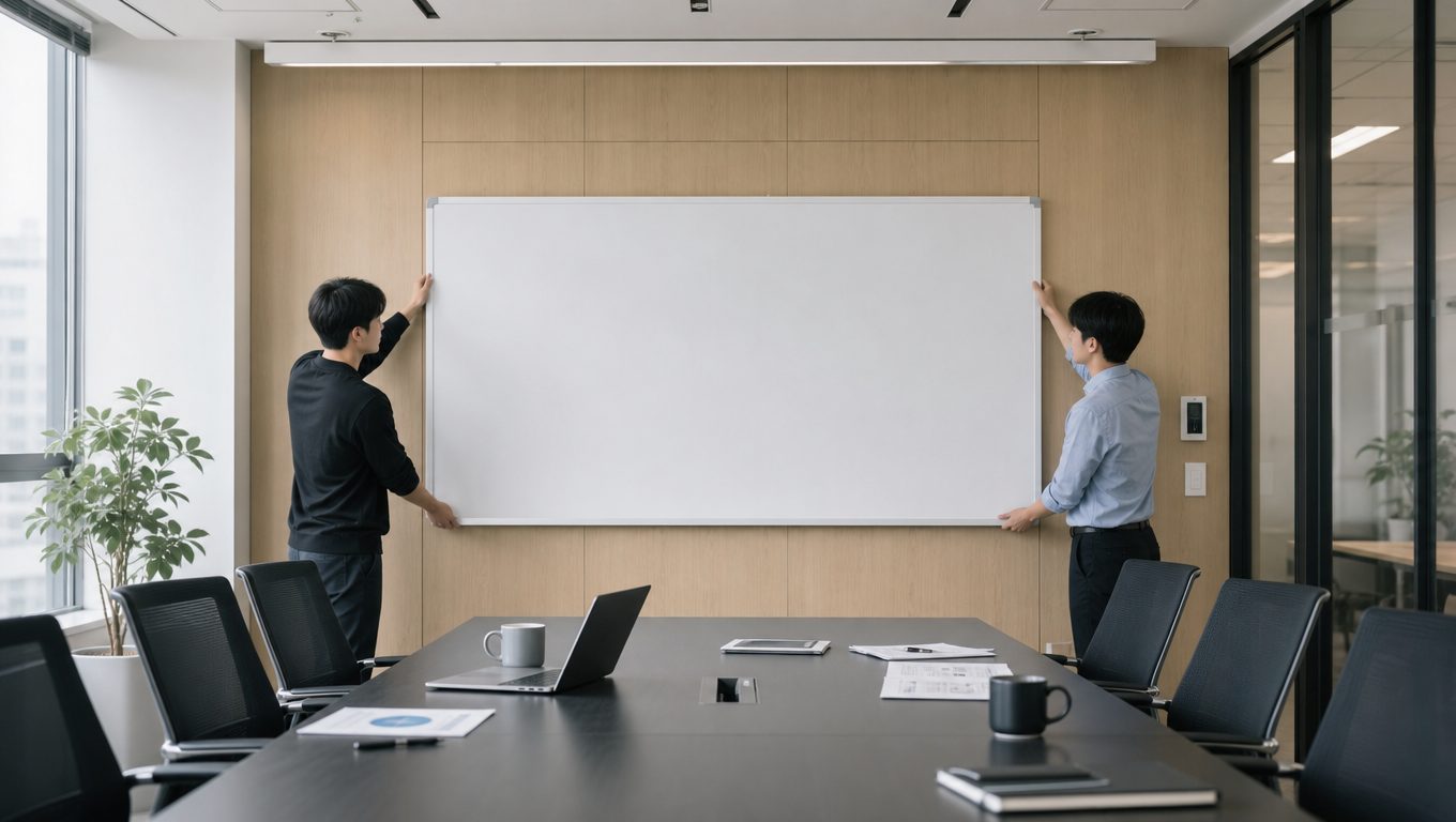 오피스 인테리어 레이아웃에서 화이트보드와 회의 공간 배치 기준