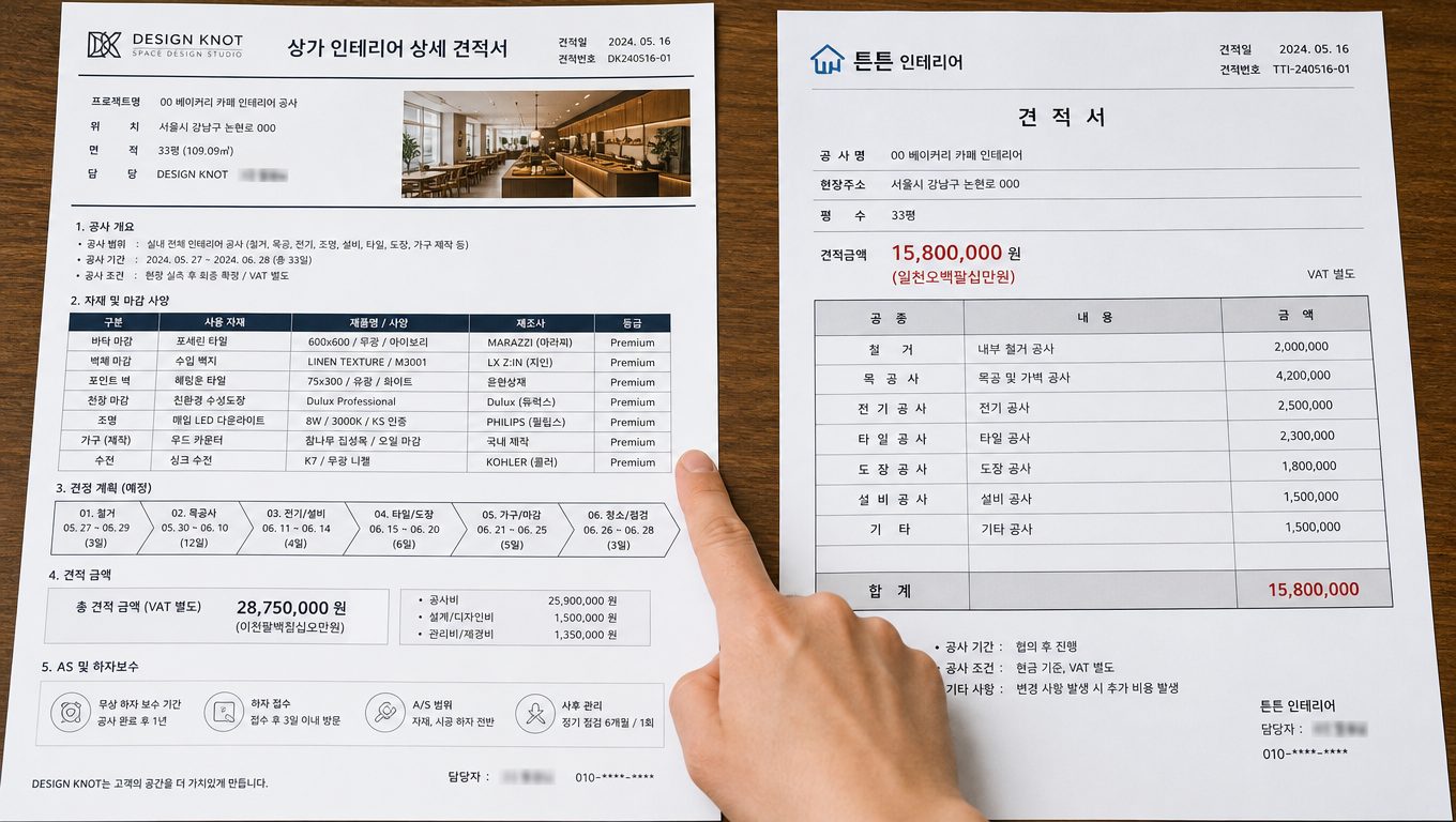 매장 인테리어 견적 비교 시 반드시 확인해야 할 항목