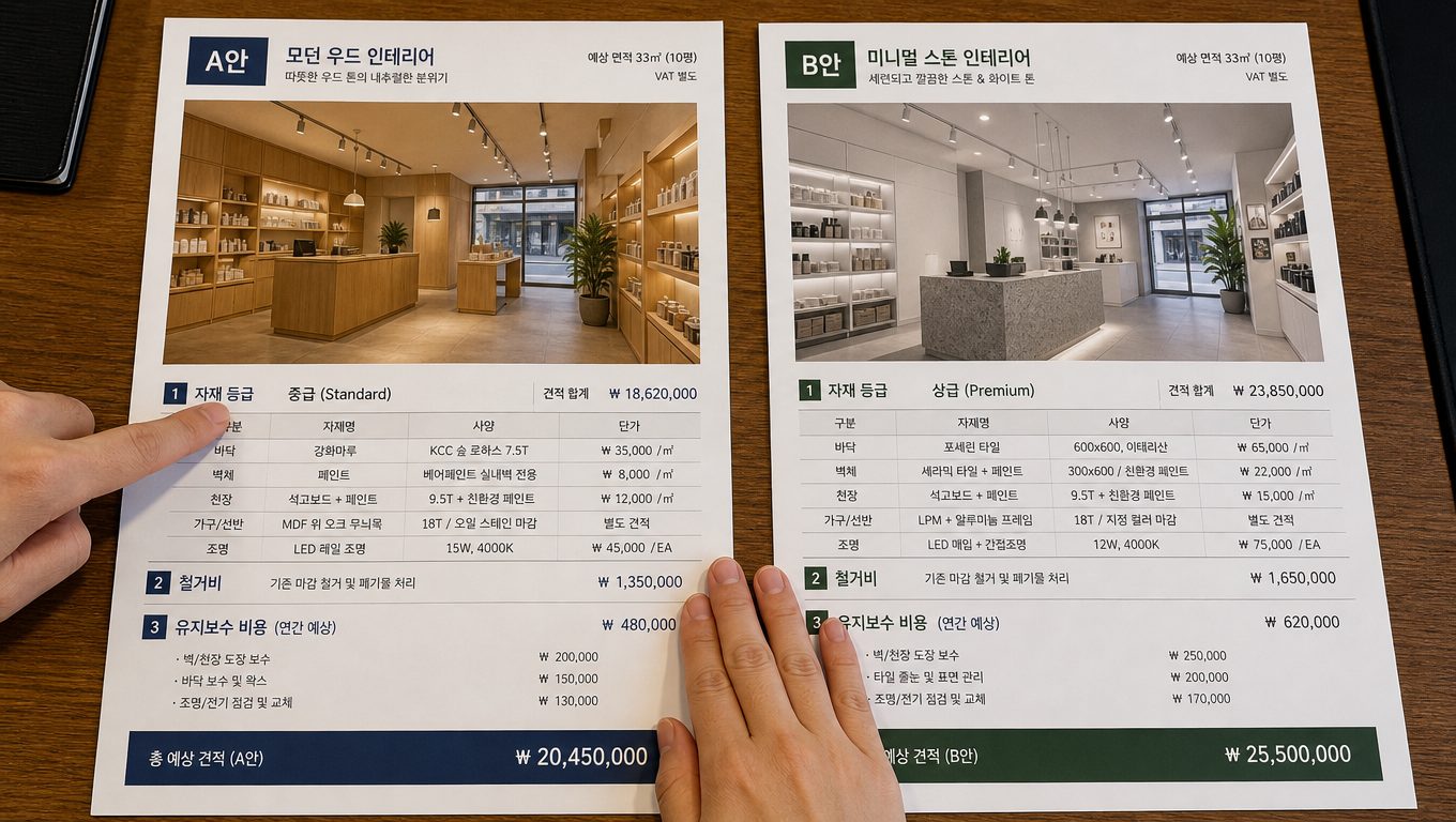 매장 인테리어 견적 비교 시 확인할 7가지 항목