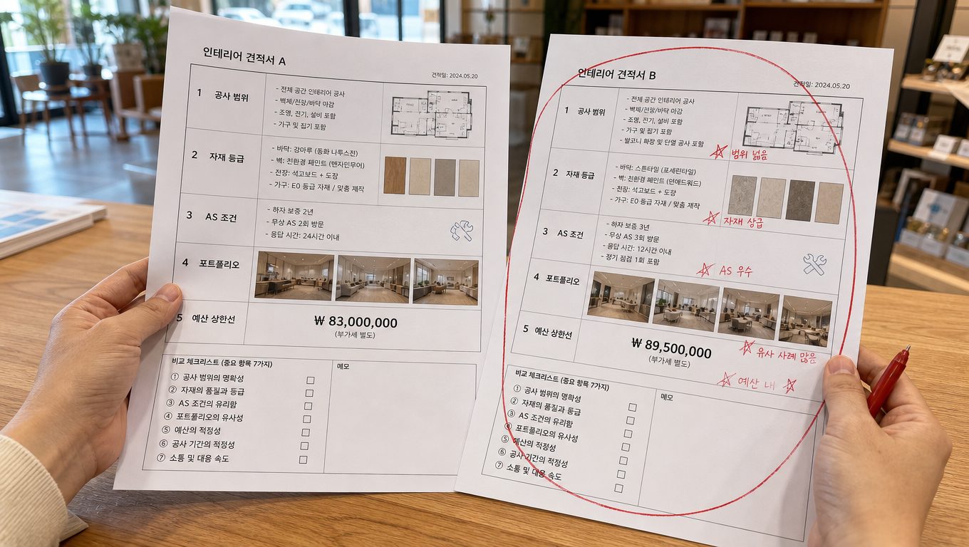 인테리어 견적 비교할 때 꼭 확인해야 할 항목 7가지