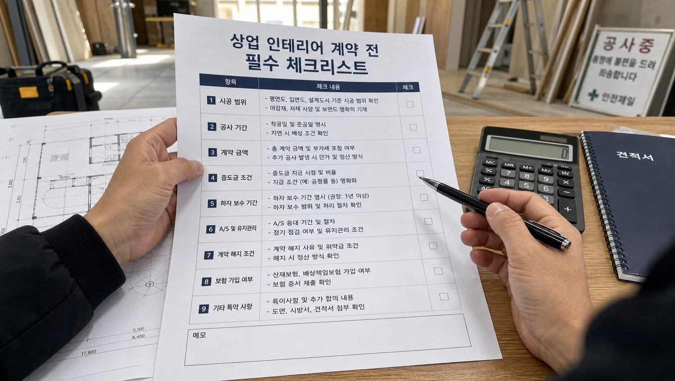 상업 인테리어 계약 전 필수 체크리스트 8가지