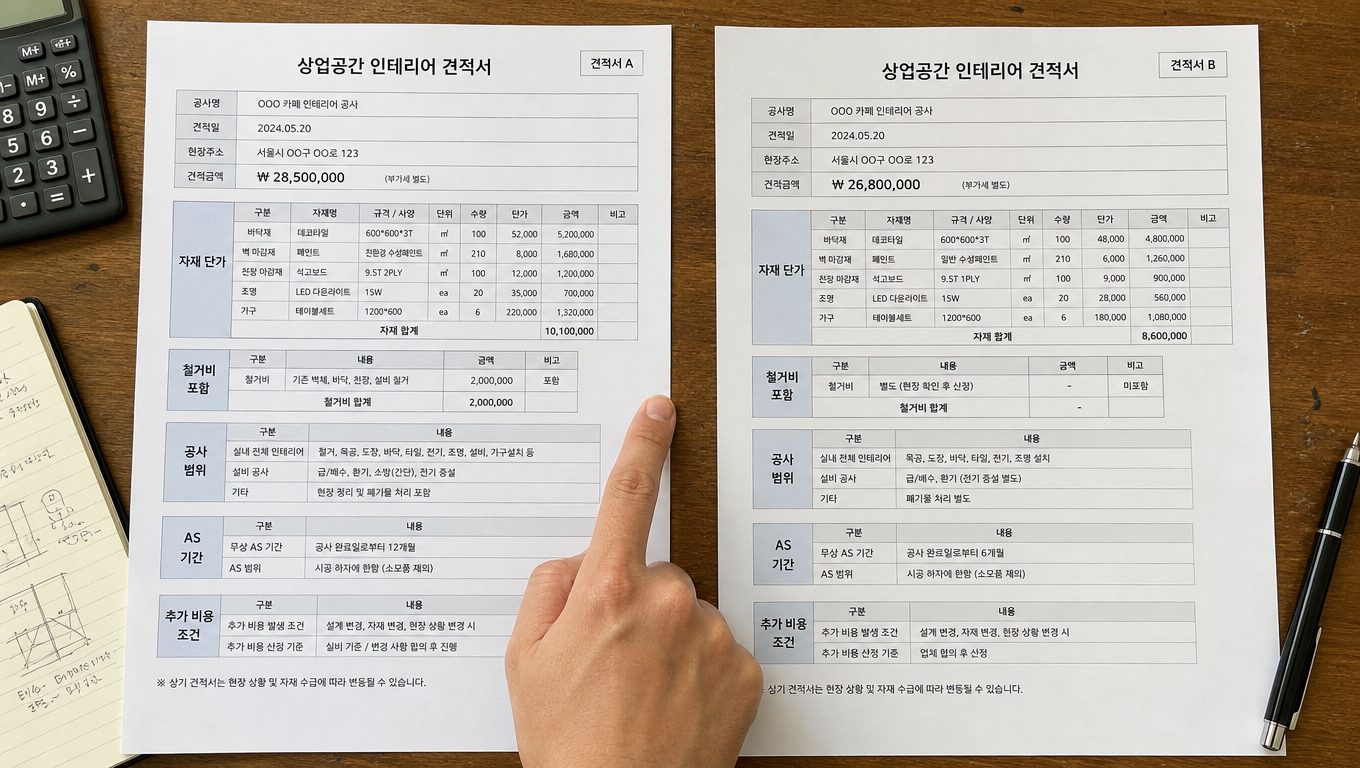 인테리어 견적 비교 항목 7가지로 상업공간 견적을 정확히 판단하는 방법