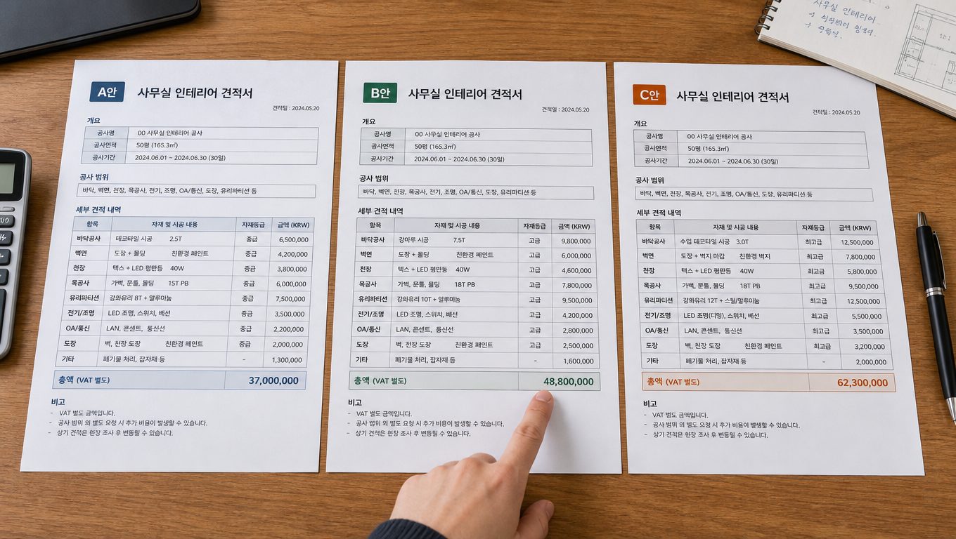 사무실인테리어견적 받는 방법과 비교 포인트