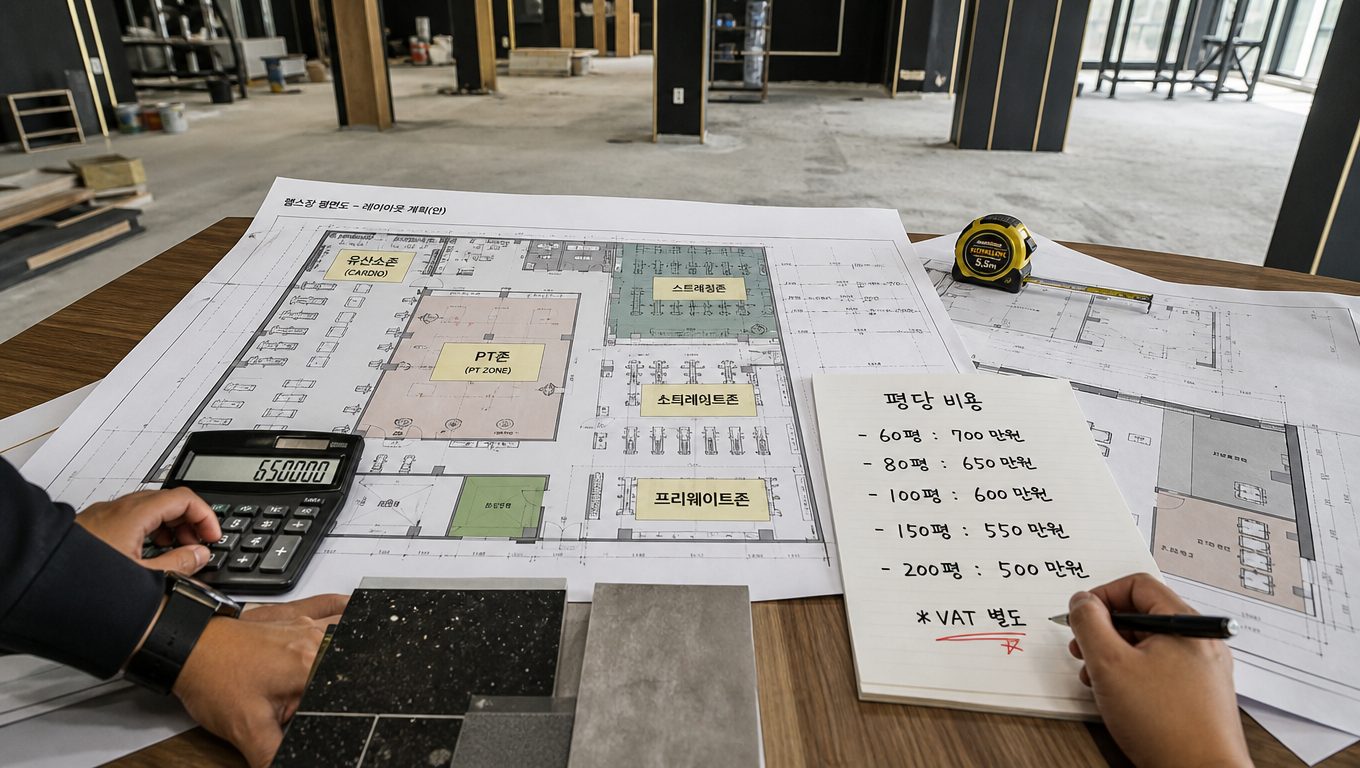 헬스장인테리어 평당 비용과 레이아웃 설계 기준