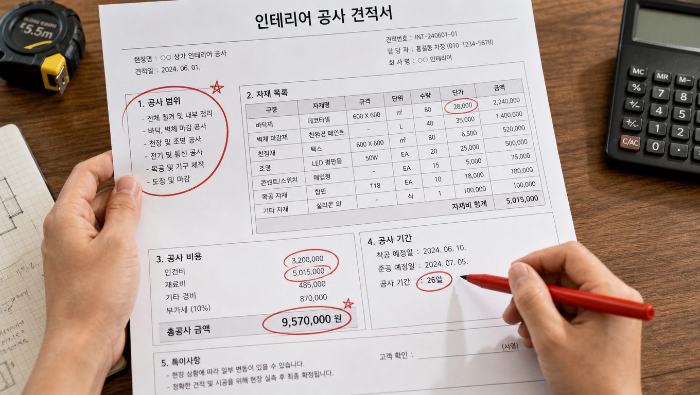 인테리어 견적서 핵심 항목과 추가 비용 점검 방법