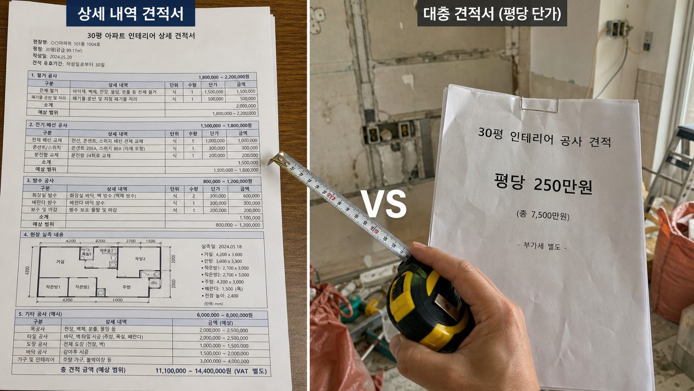 인테리어 견적 비교 시 공사 범위와 실측이 중요한 이유
