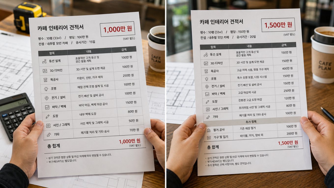 카페 인테리어 비용 견적 비교 전 확인해야 할 현실적인 방법