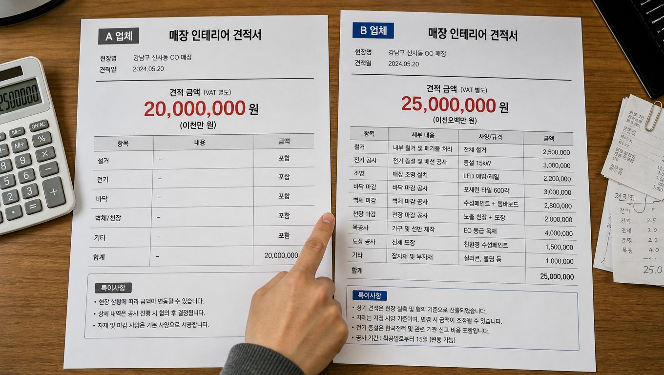 매장 인테리어 견적 비교할 때 꼭 확인해야 할 항목
